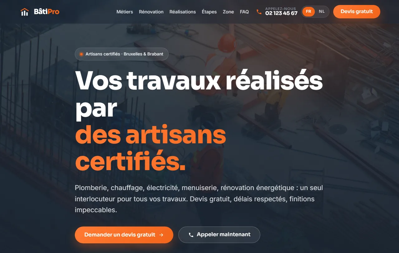 Aperçu du modèle BâtiPro, artisan et bâtiment