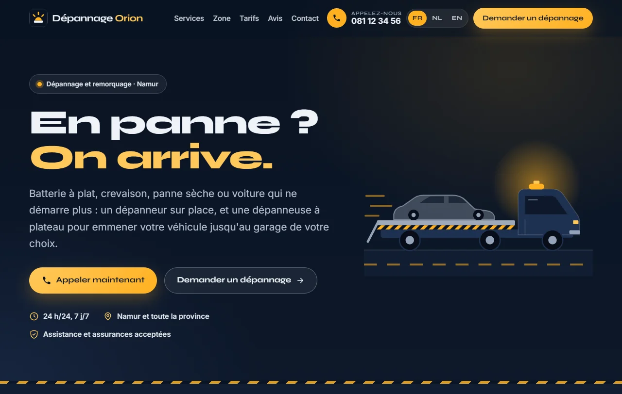 Aperçu du modèle Dépannage Orion, dépannage et remorquage