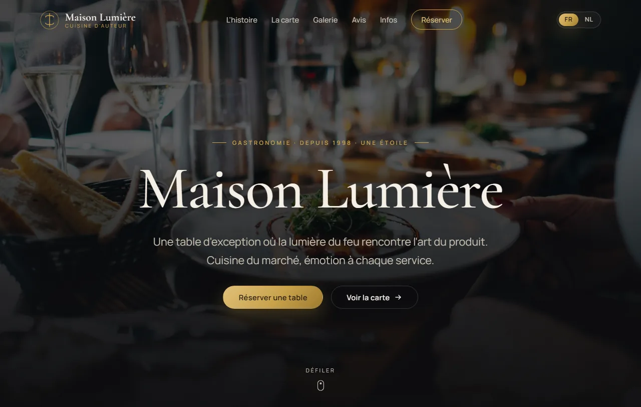 Aperçu du modèle Maison Lumière, restaurant et hôtellerie